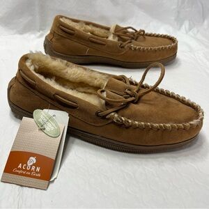Acorn Low Moccasin Sheepskin Shearling Slippers House Shoes Mens 9 New Walnut